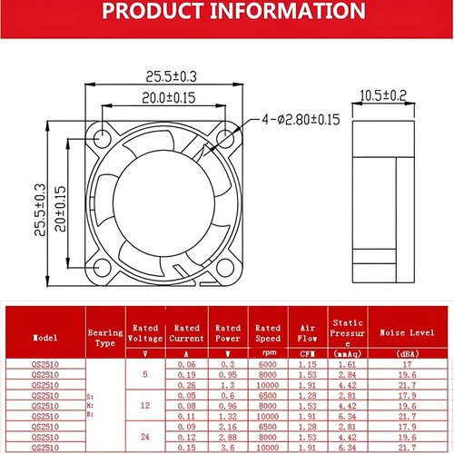 2510 Cooling Fan Mini Transparent Silent Fans Brushless LED Light DC 5V 12V 24V - Picture 2 of 6