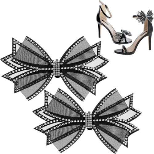 2 Pcs Shoe Clips for Women Dress Shoes, Mesh Bow Rhinestone High Heel Shoe Clips - Picture 9 of 12