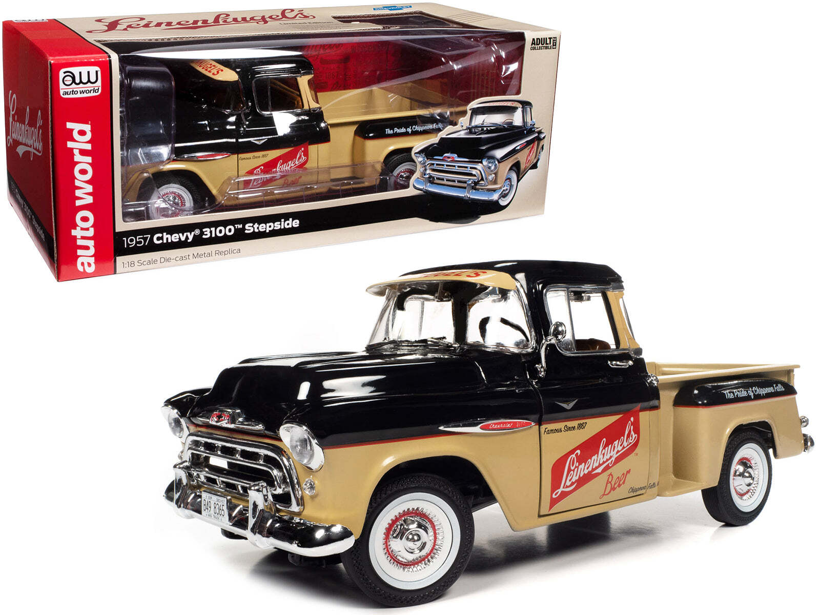 1957 Chevrolet 3100 Stepside Pickup Truck Black and Tan with 1/18 Diecast Model