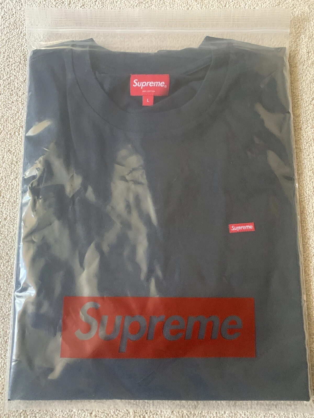 Supreme Small Box Logo Tee Navy Size Large Brand New Still In Packaging