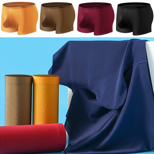 Sexy Men Stretch Underwear Transparent Ice Silk See Through Boxer Briefs Shorts