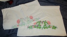 Pair of Stamped Embroidered Pillowcases, 1 started, other not