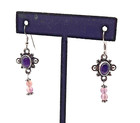 Sterling Silver Amethyst and Pink Dangle Earrings