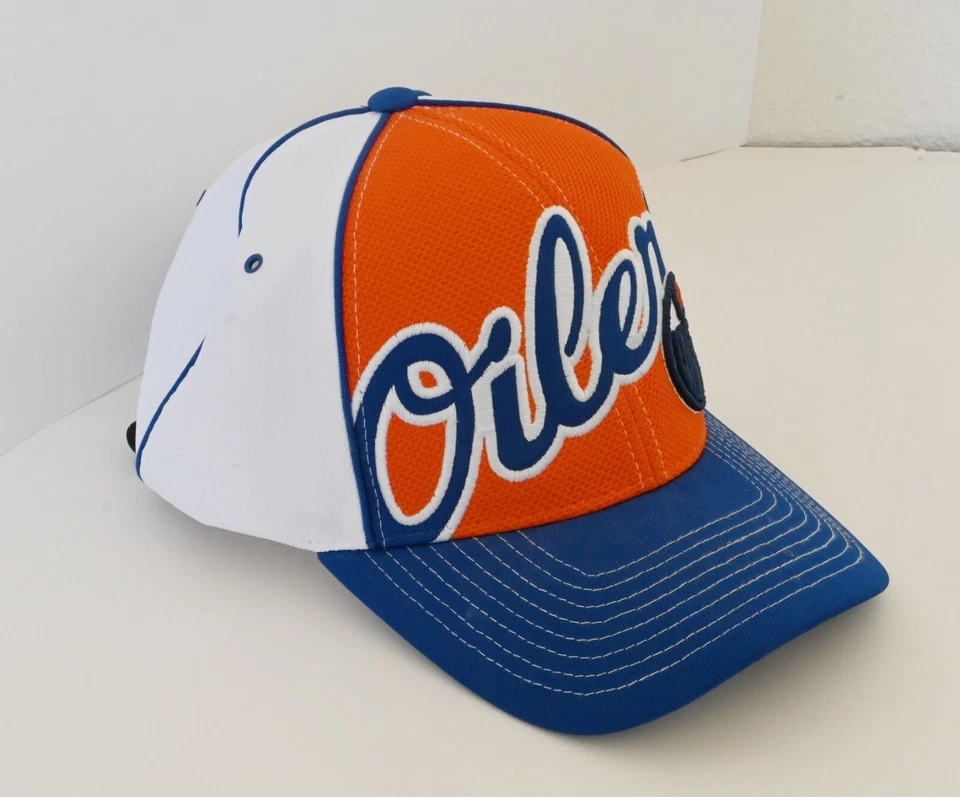 Zephyr Script Edmonton Oilers Logo Snapback NHL White, Royal Orange, Blue Hat - Image 2 of 4
