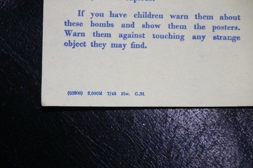 ORIGINAL WW2 WWII BRITISH HOME FRONT BUTTERFLY BOMB WARNING LEAFLET 1943 - Picture 2 of 2