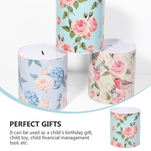 Set of 3 Large Money Box Floral Tin Top European Coin Bank Cash Saving