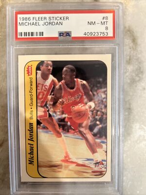 1986 Fleer Sticker Basketball #8 Michael Jordan RC Rookie HOF PSA