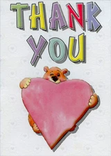 Designer Greetings Bear Holding Big Pink Heart Thank You Card