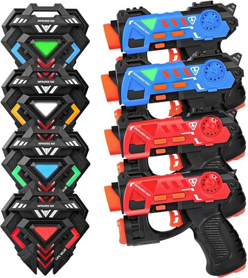 4 Pack Infrarot Mini Laser Tag Guns mit Abzeichen Spielzeug Kinder Laserpistole