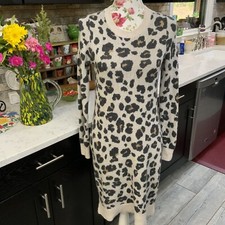 Loft Wool Blend Cheetah Print Long Sleeve Sweater Dress XS Mob Wife Aesthetic