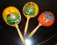 VINTAGE 1950s MARIACHI BAND MARACAS HANDMADE HAND PAINTED PUERTO RICO Set of 3