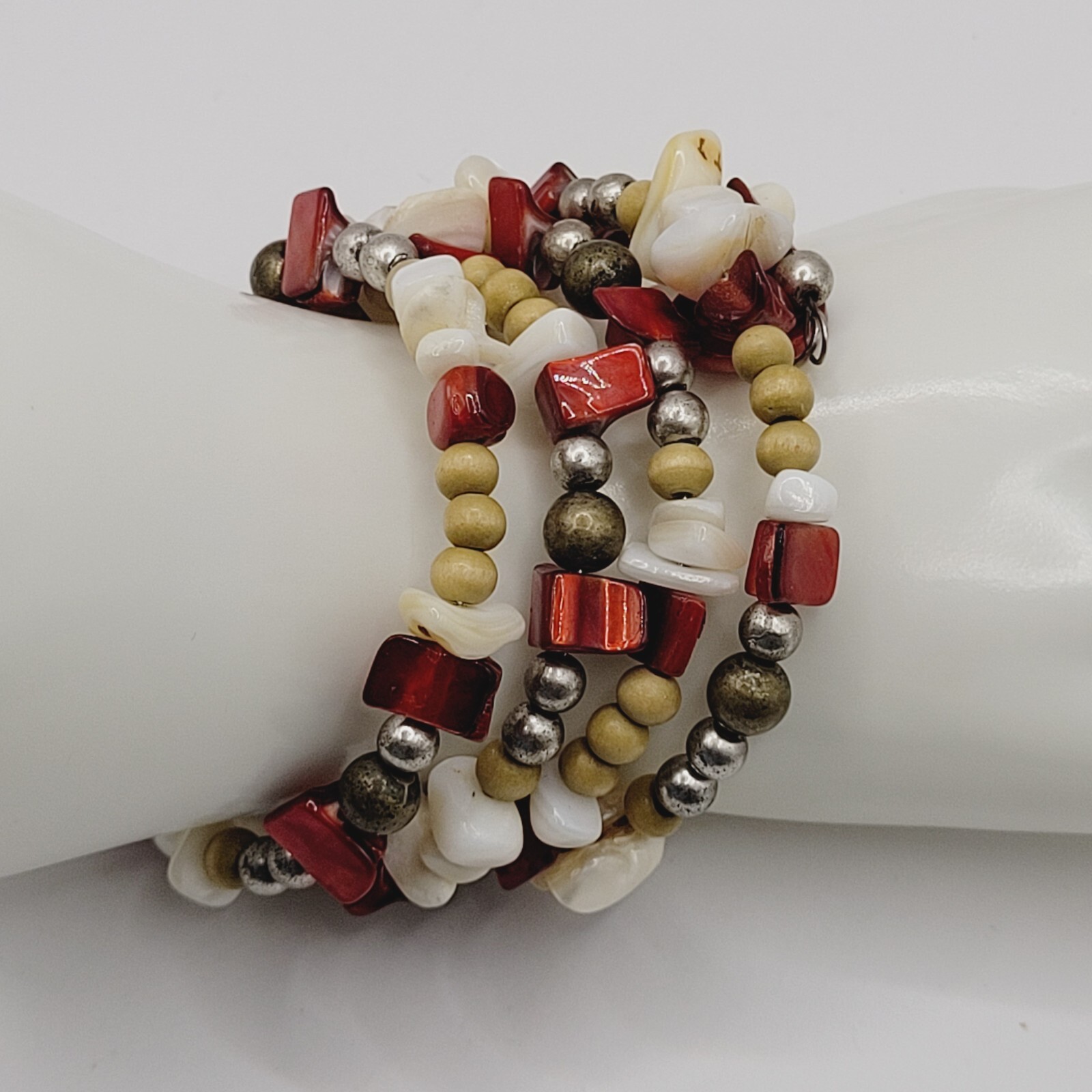 Chunky Wrap Memory Wire Glass Shell Colorful Boho… - image 5