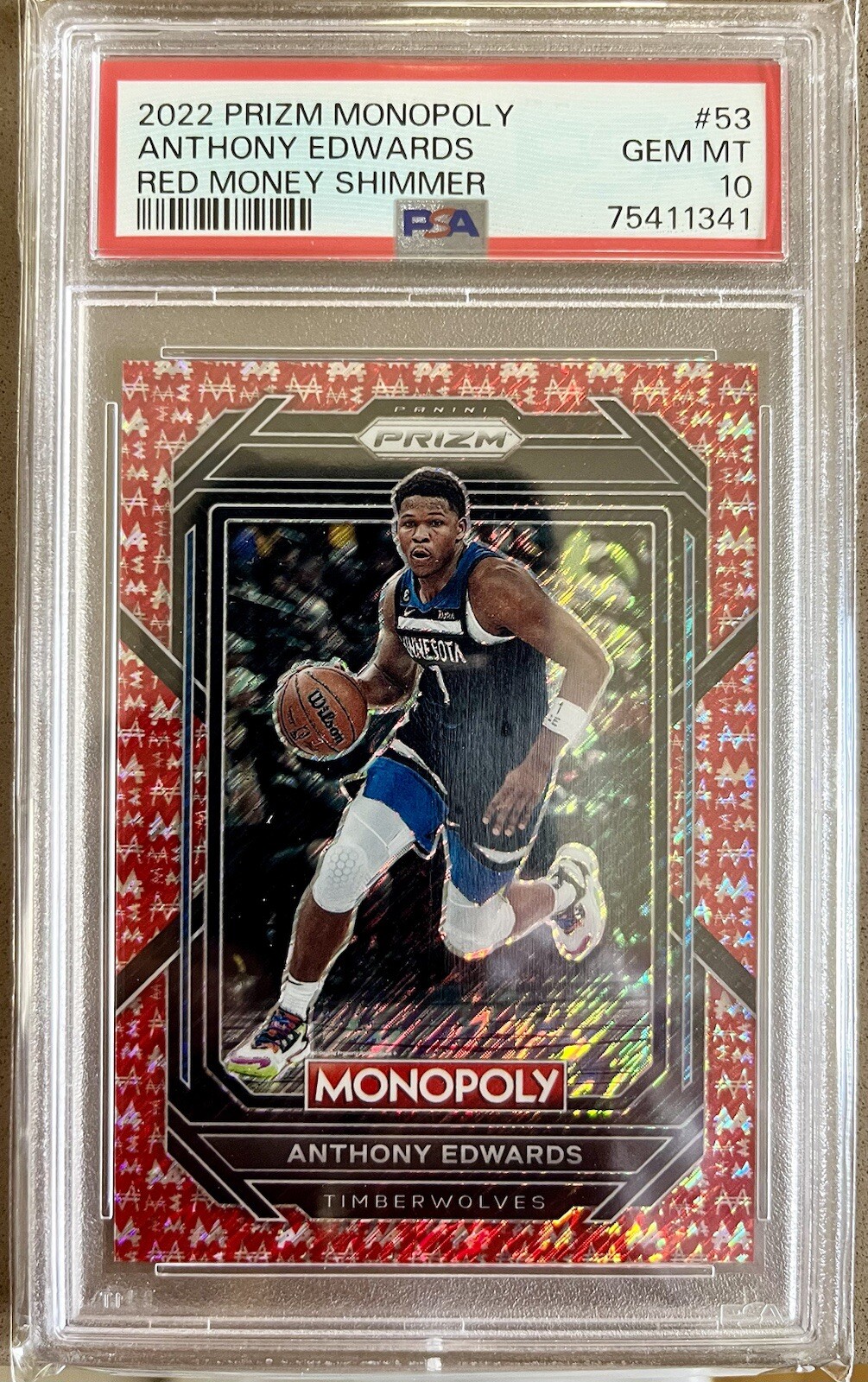 2022-23 Prizm Monopoly ANTHONY EDWARDS #53 Red Money Shimmer Prizm /100🔥