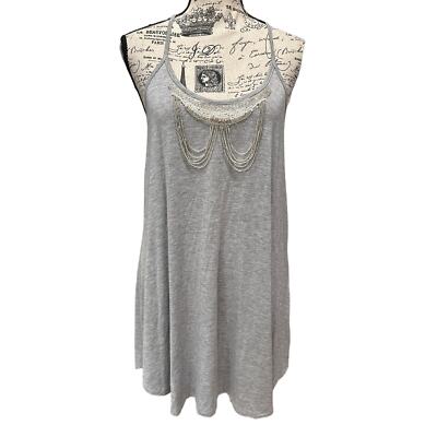 Three Eighty Two Knit Gray Beaded Spaghetti Strap Racerback Slip Mini Dress M 