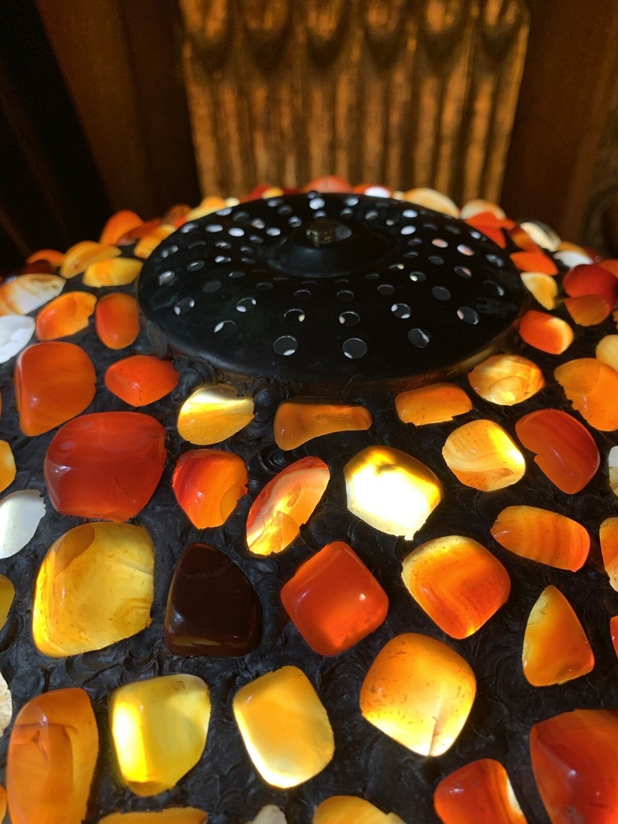 Antique lead stone agate craftsman lamp shade art eclectic retro