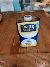 Vintage OLD SOUTH PURE BOILED LINSEED OIL. Southland Paint Co. Full Can. Rare 