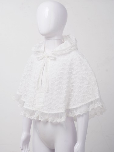 Girls Floral Lace Princess Cape Shawl Cloak Coat Shrug Cardigan Solid Color Tops - Picture 7 of 25