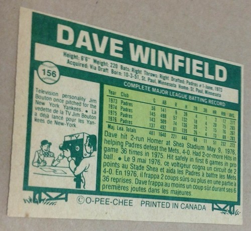 DAVE WINFIELD HOF 1976 O-PEE-CHEE Card #156 EX-MT Condition - Picture 2 of 2
