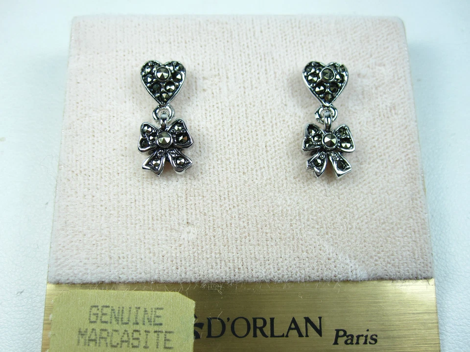 D'Orlan Rhodium Pierced Earrings with Marcasite stones 0213 - Image 2 of 2