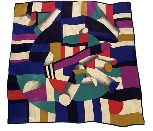 Echo Abstract Silk Scarf Square Hand Rolled Hem Vintage 31” x 30” - 第 1/8 張圖片
