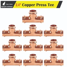 PAKA TOOLS 3/4" Copper Press Tee Fittings, ProPress Copper Press 3 Way Tee (10)