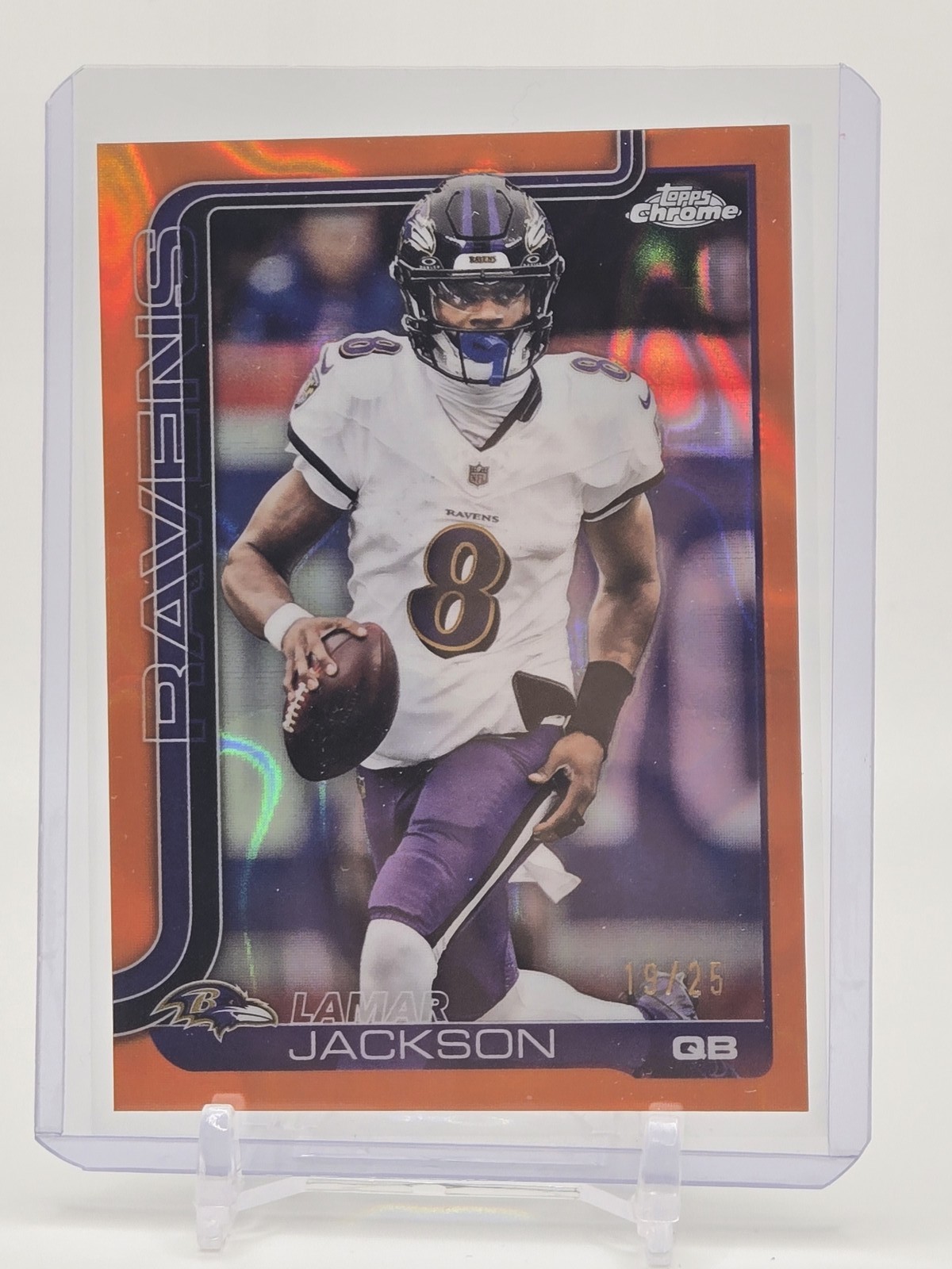 2025 Topps Chrome #24 Lamar Jackson Orange Refractor #/25
