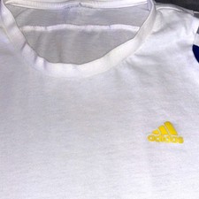 Men's Adidas Active 360 Athletic 3 Stripes Short Sleeve Shirt White/Blue Medium