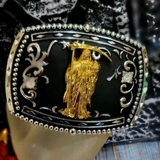 Santa Muerte  belt Buckle Grim Reaper Buckle Gold Silver Heavy  Black Zinc Alloy