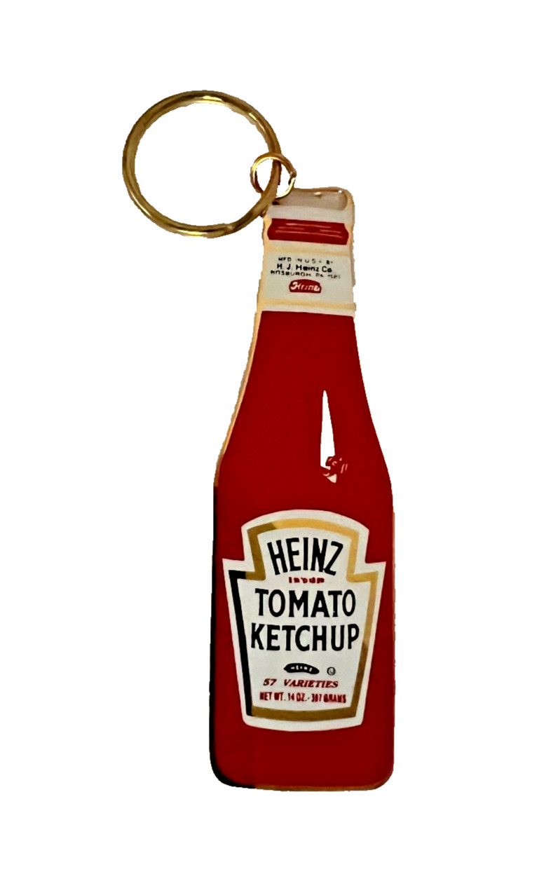 Heinz Bottle Ketchup Key Chain 4" Metal Gold Tone Loop & Back- Rare Promo
