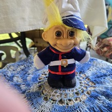 Vintage 90 s Russ 5" Marine Troll Doll 18520 Yellow Hair Uniform Troll