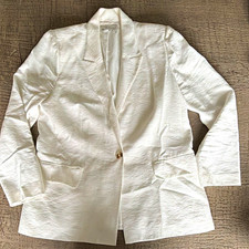 WAYF Women  s White Solid Single Button Lined Blazer Jacket, Size M