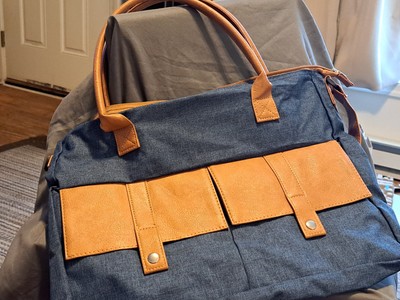 The AARP Classic Courier Organizer Laptop Bag Blue Brown Pockets Shoulder Bag