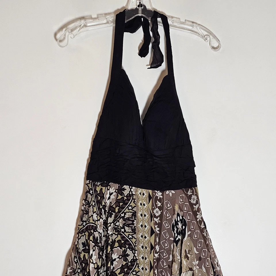 Vestido Sangría Mujer 8 Negro Marrón Seda Halter Pañuelo Dobladillo Cóctel Acanalado Foto 2 de 4