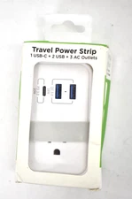 UNcaged Ergonomics Travel Power Strip w USB Ports White Finish Converter