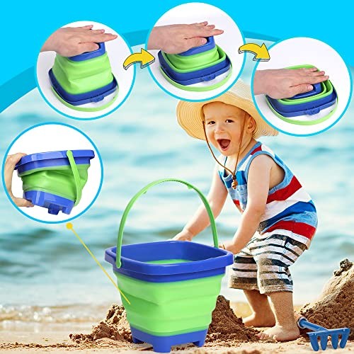 Kids Beach Sand Shovels with Foldable Bucket, Sensory Beach Garden Tool Set - Picture 2 of 7
