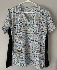 Divine Stretch by JDM Women XL Scrub Top Dog Print V-Neck Medical Vet Knit Panel