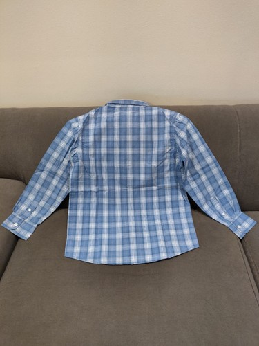 Camicia OLD NAVY ragazzo blu chiaro cotone a quadri manica lunga, taglia 8 - Foto 3 di 4