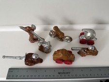 Vintage Cast Metal Military Toy Lot 7 pcs Soldiers, Tank, Cannon Motorcycle
