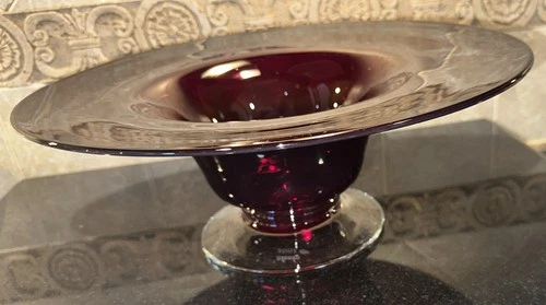 Vintage 2003 Blenko Glass Centerpiece Bowl Ruby Red Hand Blown Signed