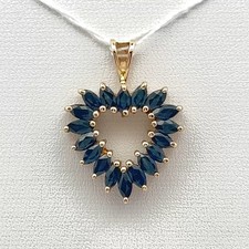 10K Yellow Gold Marquise Sapphire Heart Pendant - Estate Jewelry #B960