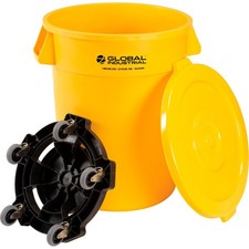 Global Industrial 32 Gallon Plastic Trash Can with Lid Dolly Yellow