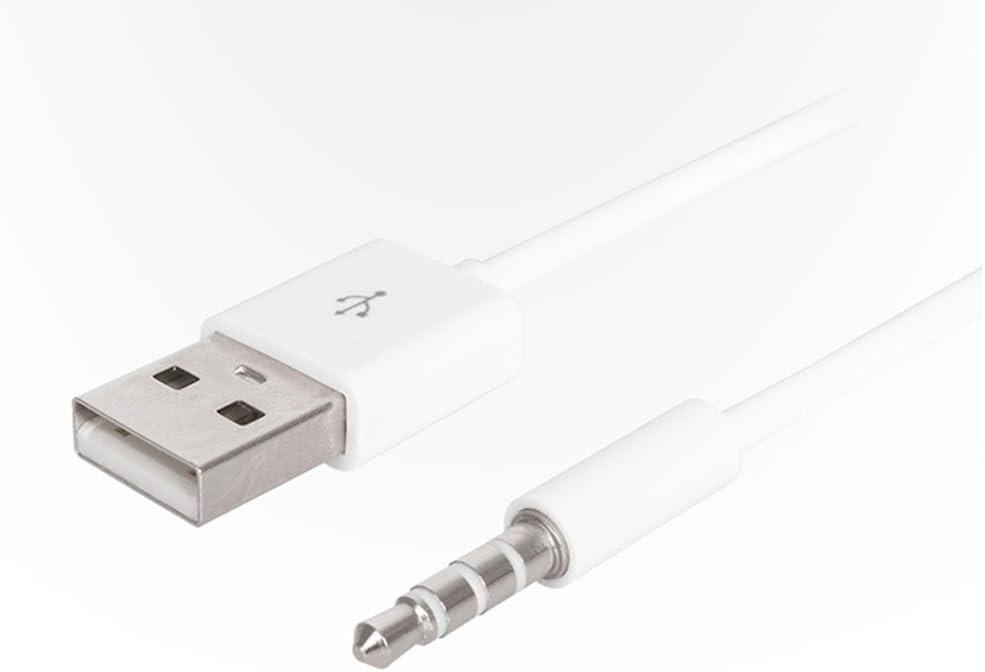 iAbler iPod Shuffle Cable, 2 Pack 3.5mm Jack/Plug to USB Power White 