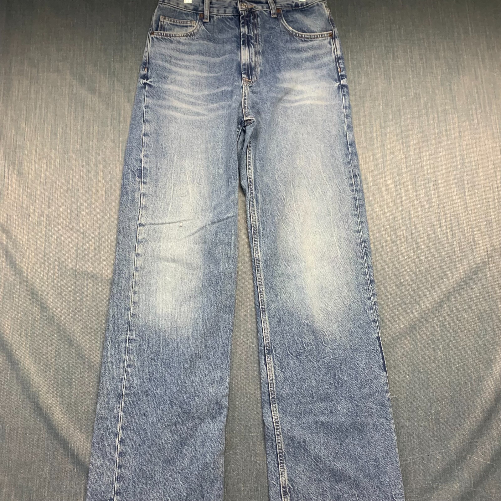 ZARA Women's Jeans Size 8 Blue Straight Leg Raw Hem Denim High Rise 100% Cotton