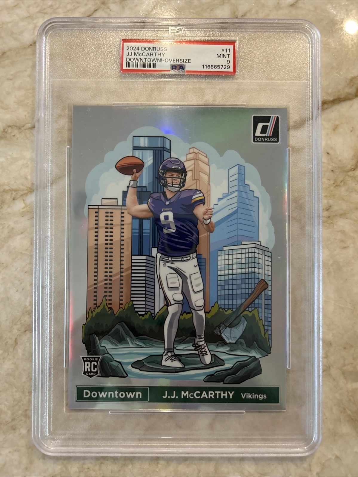 2024 Donruss JJ McCarthy Oversized Downtown PSA-9
