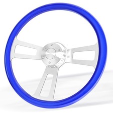 18 Blue Abs Truck Steering Wheel 5-hole 3-spoke Stainless Steel With Horn C...