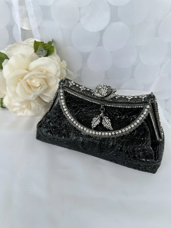 Genuine Crocodile Black Hand Bag Purse Mini Crystal SIMA GURTEL Austria BESSO - Image 2 of 4