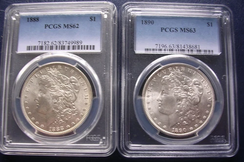 1888 PCGS MS62 & 1890 PCGS MS63 MORGAN DOLLARS