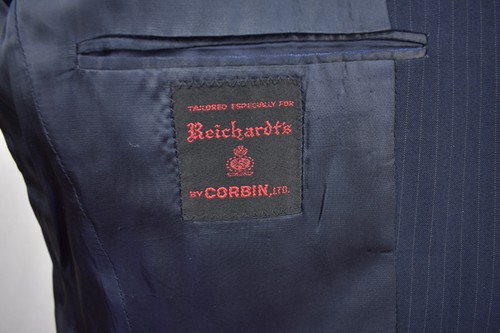 1976-1994 Corbin Navy Blue Striped Wool Three Roll Two Two Piece Suit Size: 40L - Picture 9 of 13