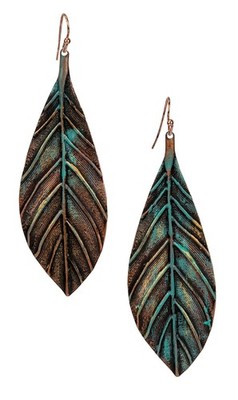 leaf earrings gold feather dangling southwestern leave earring paisley copper...