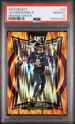 2024 PANINI SELECT ORANGE SHOCK #26 JAYDEN DANIELS ROOKIE RC 13/499 PSA 10